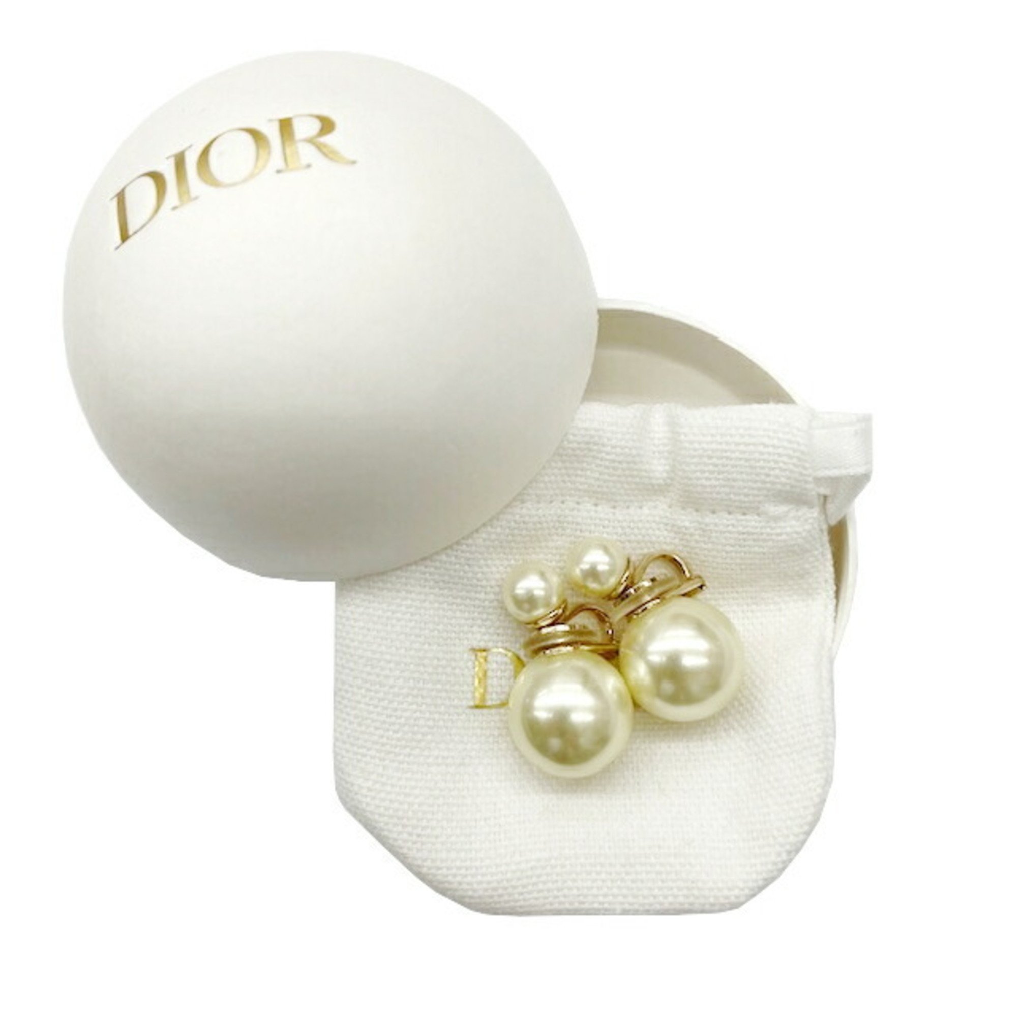 Christian Dior Tribales Tribal Clip Earrings Metal Resin Pearl Gold Women's