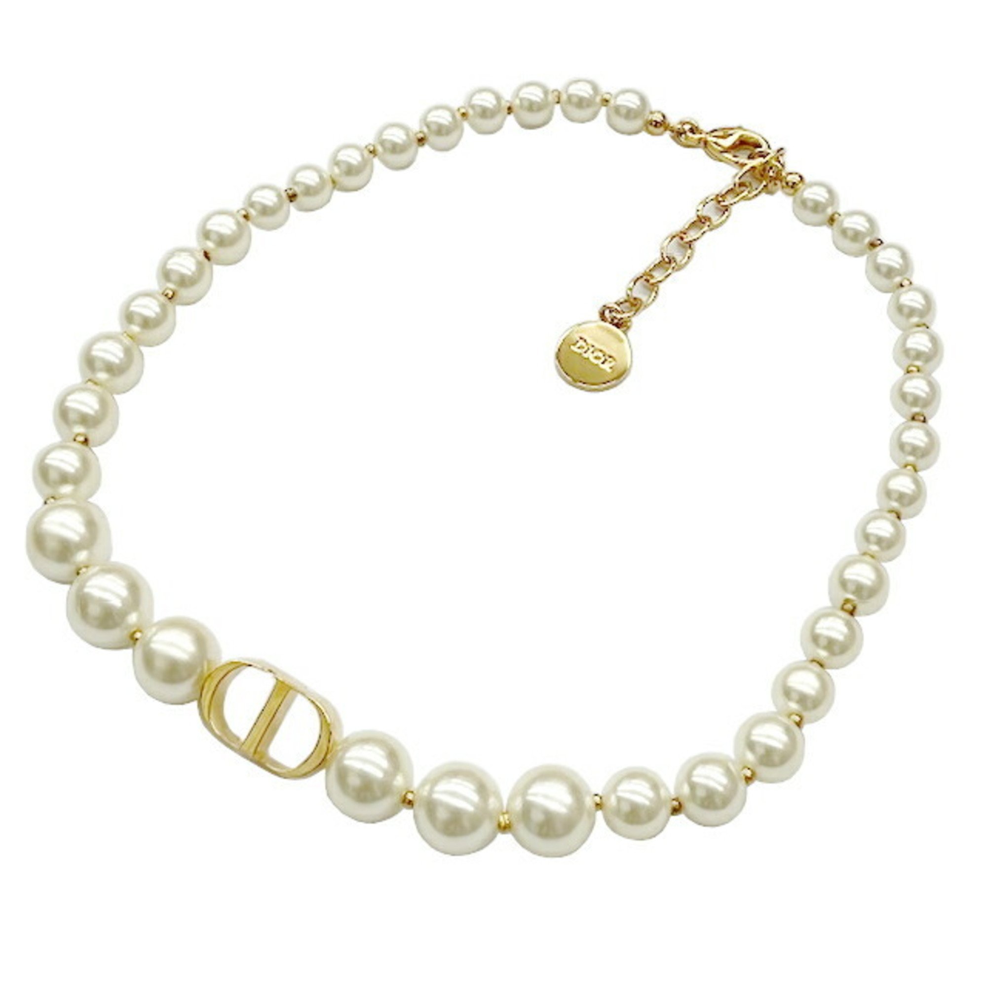 Christian Dior 30 Montaigne Choker Metal Resin Pearl Gold Women's