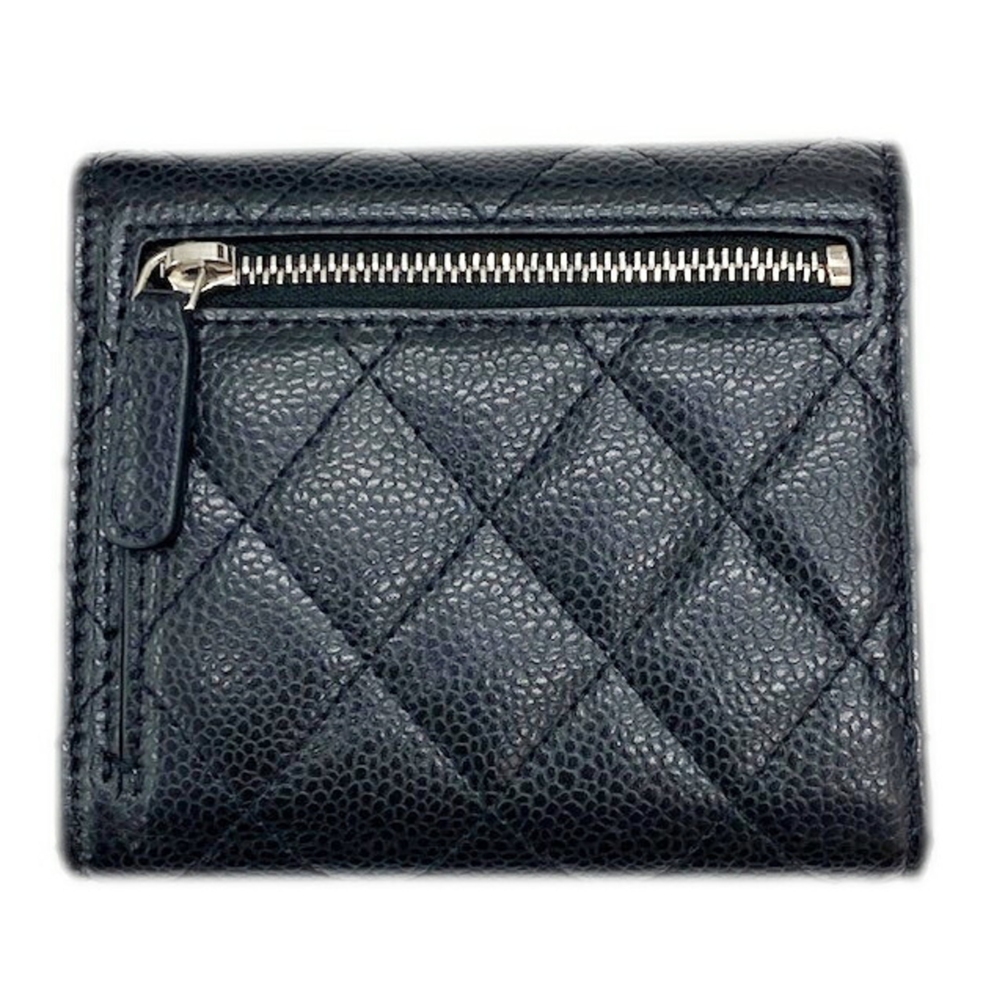 CHANEL Classic Small Flap Wallet Random Number Tri-Fold Caviar Skin AP0231 Black Matelasse Women's