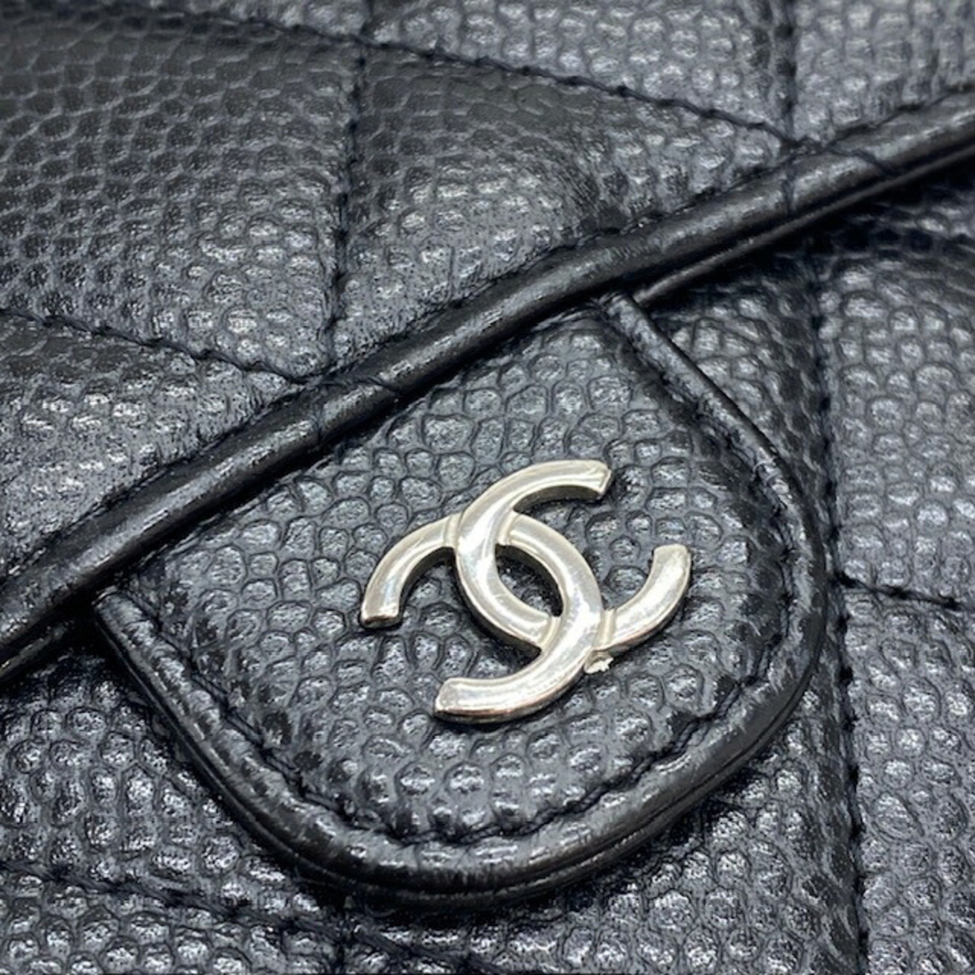 CHANEL Classic Small Flap Wallet Random Number Tri-Fold Caviar Skin AP0231 Black Matelasse Women's