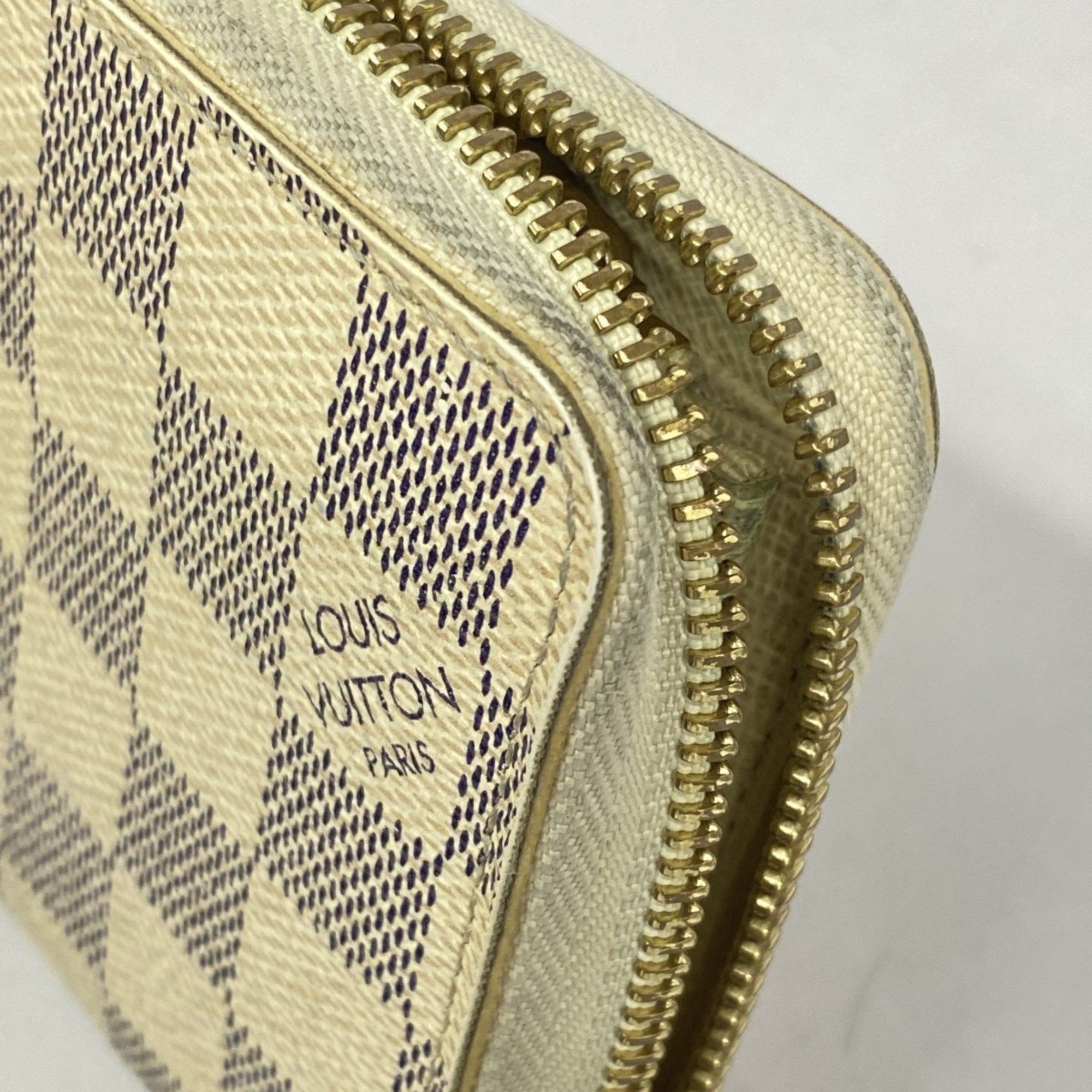 Louis Vuitton Long Wallet Damier Azur Zippy N60019 White Men's Women's