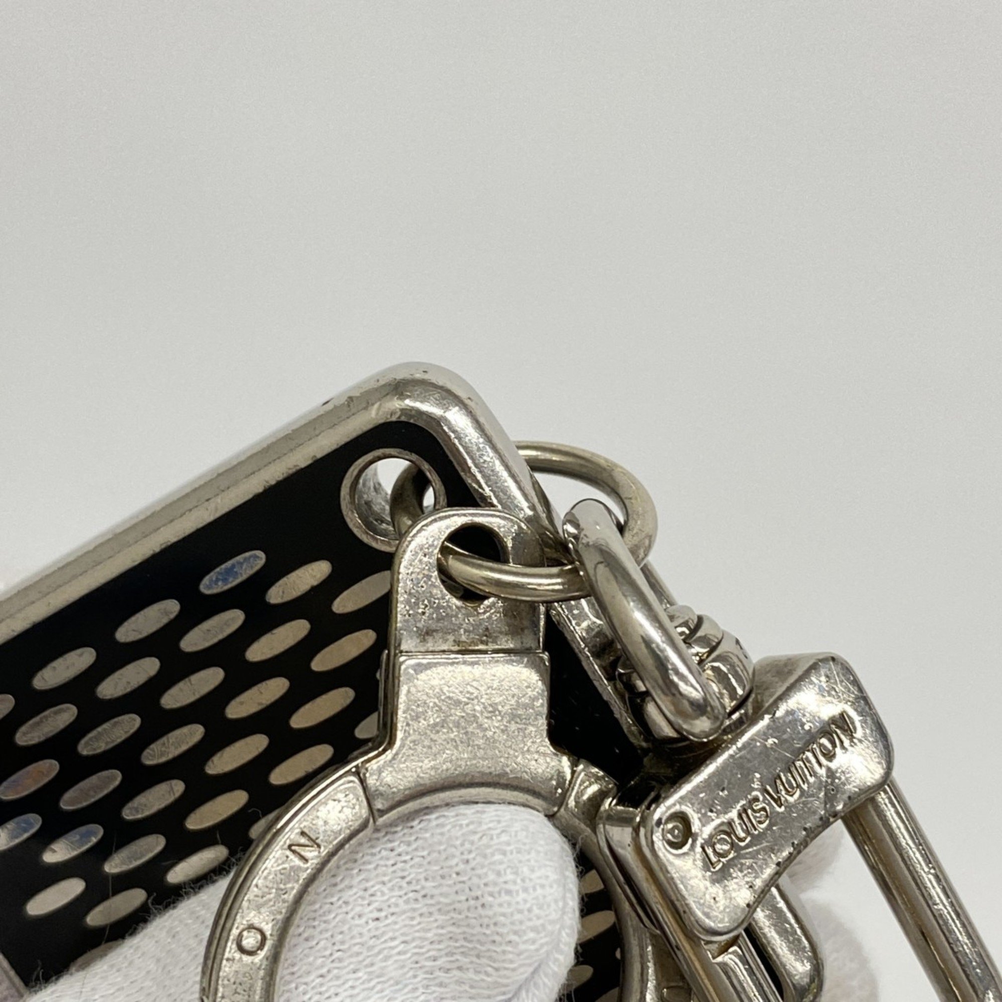 Louis Vuitton Keychain Portocle Damier Clark M66268 Black Silver Men's