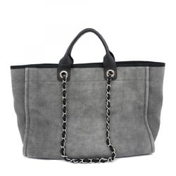 Chanel Tote Bag Deauville Canvas Grey Black Women's