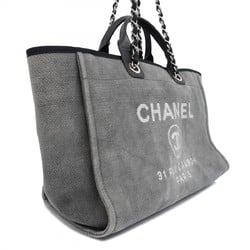 Chanel Tote Bag Deauville Canvas Grey Black Women's