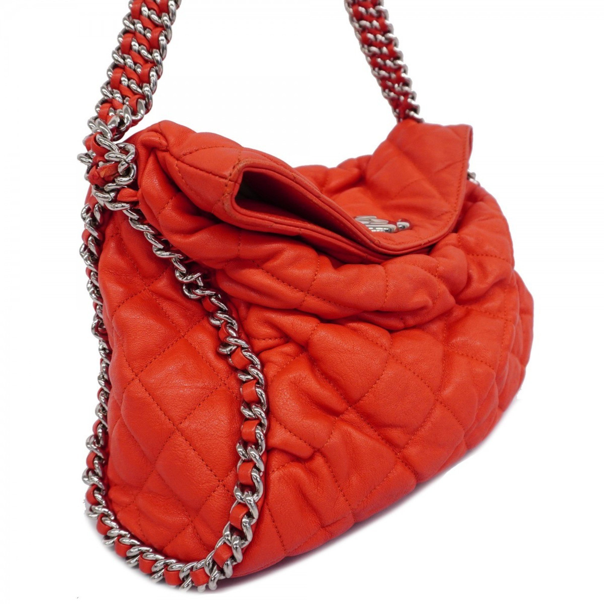 Chanel Shoulder Bag Matelasse Lambskin Red Women's