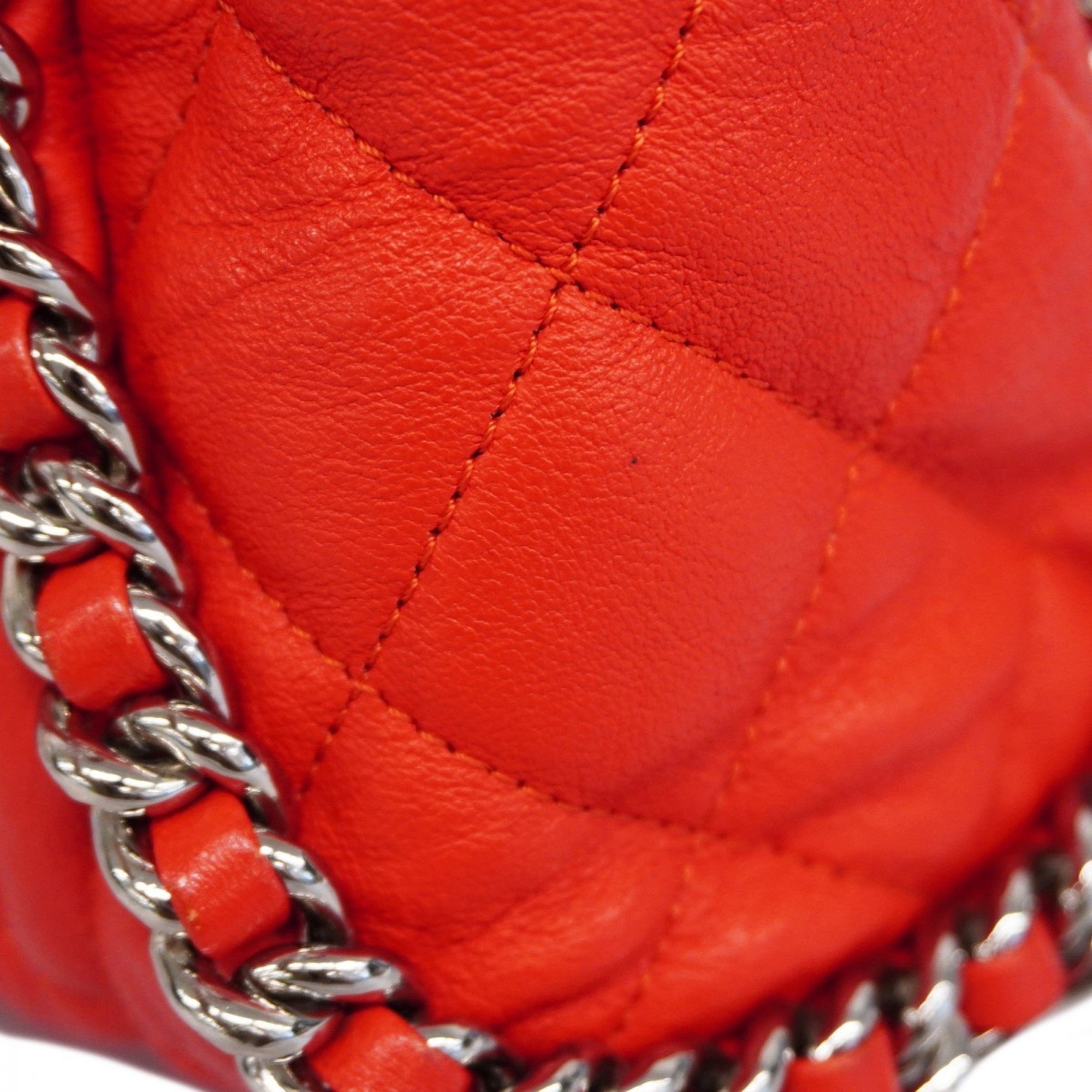 Chanel Shoulder Bag Matelasse Lambskin Red Women's