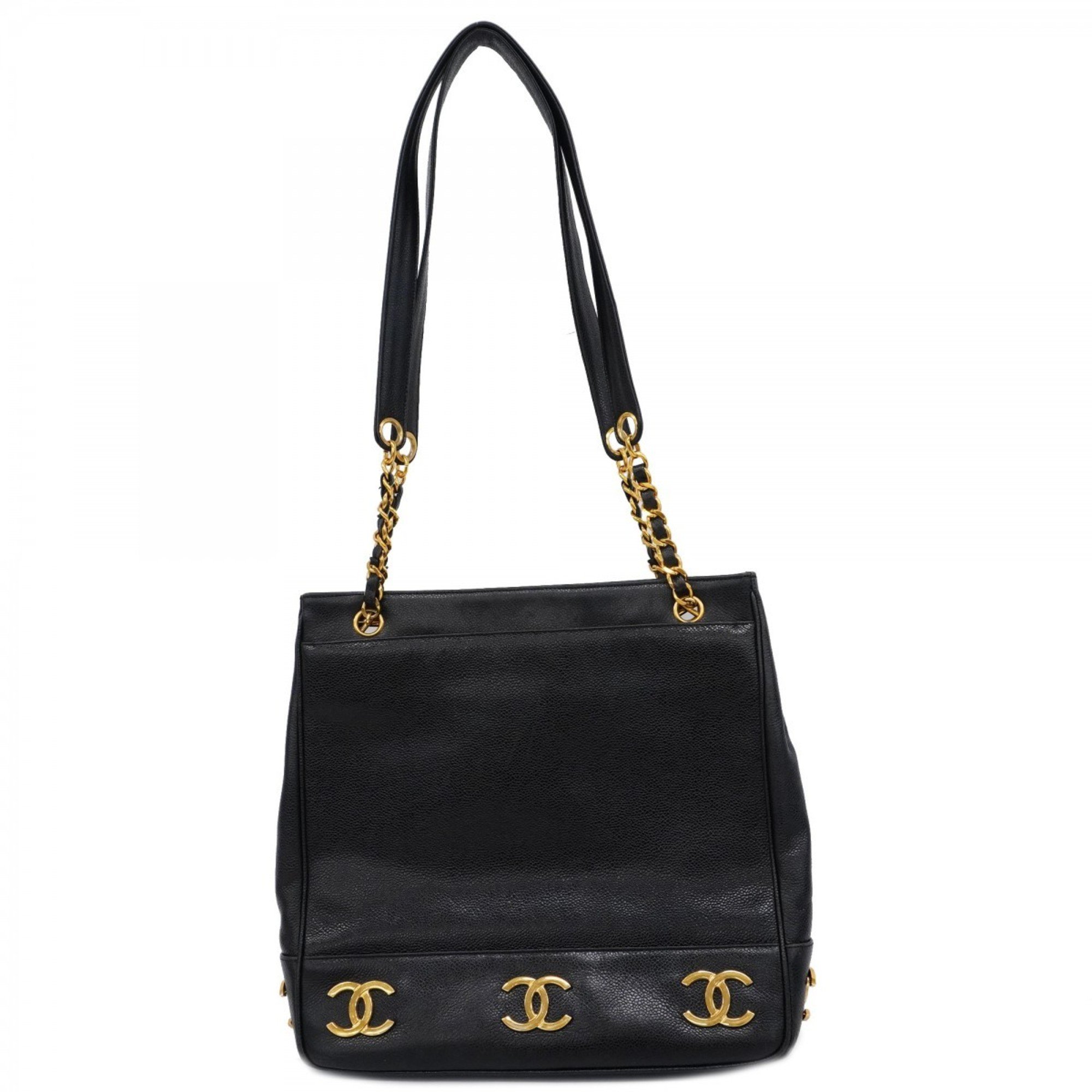 Chanel Shoulder Bag Triple Coco Caviar Skin Black Women's