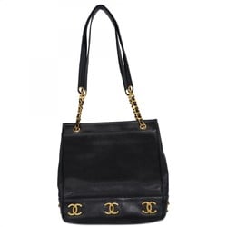 Chanel Shoulder Bag Triple Coco Caviar Skin Black Women's