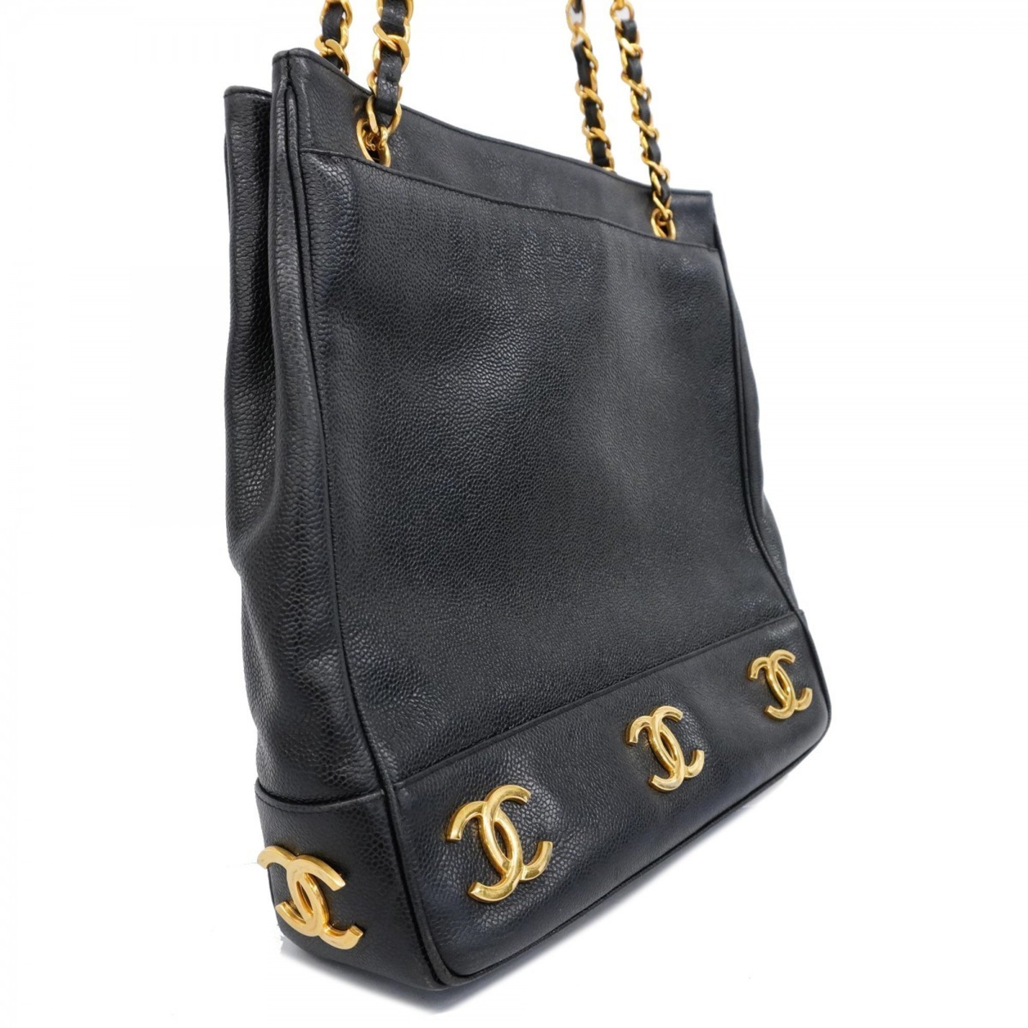 Chanel Shoulder Bag Triple Coco Caviar Skin Black Women's