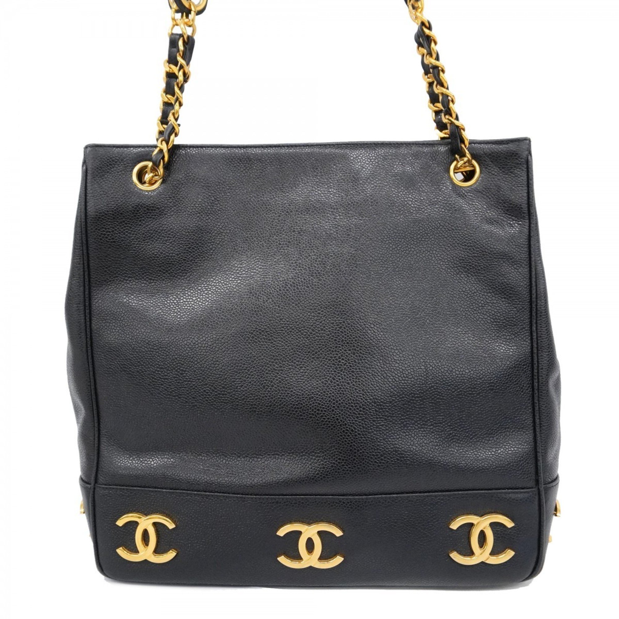 Chanel Shoulder Bag Triple Coco Caviar Skin Black Women's