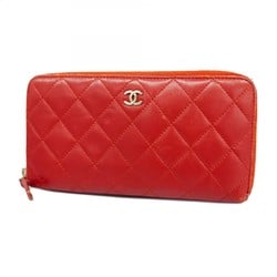 Chanel Long Wallet Matelasse Lambskin Red Women's