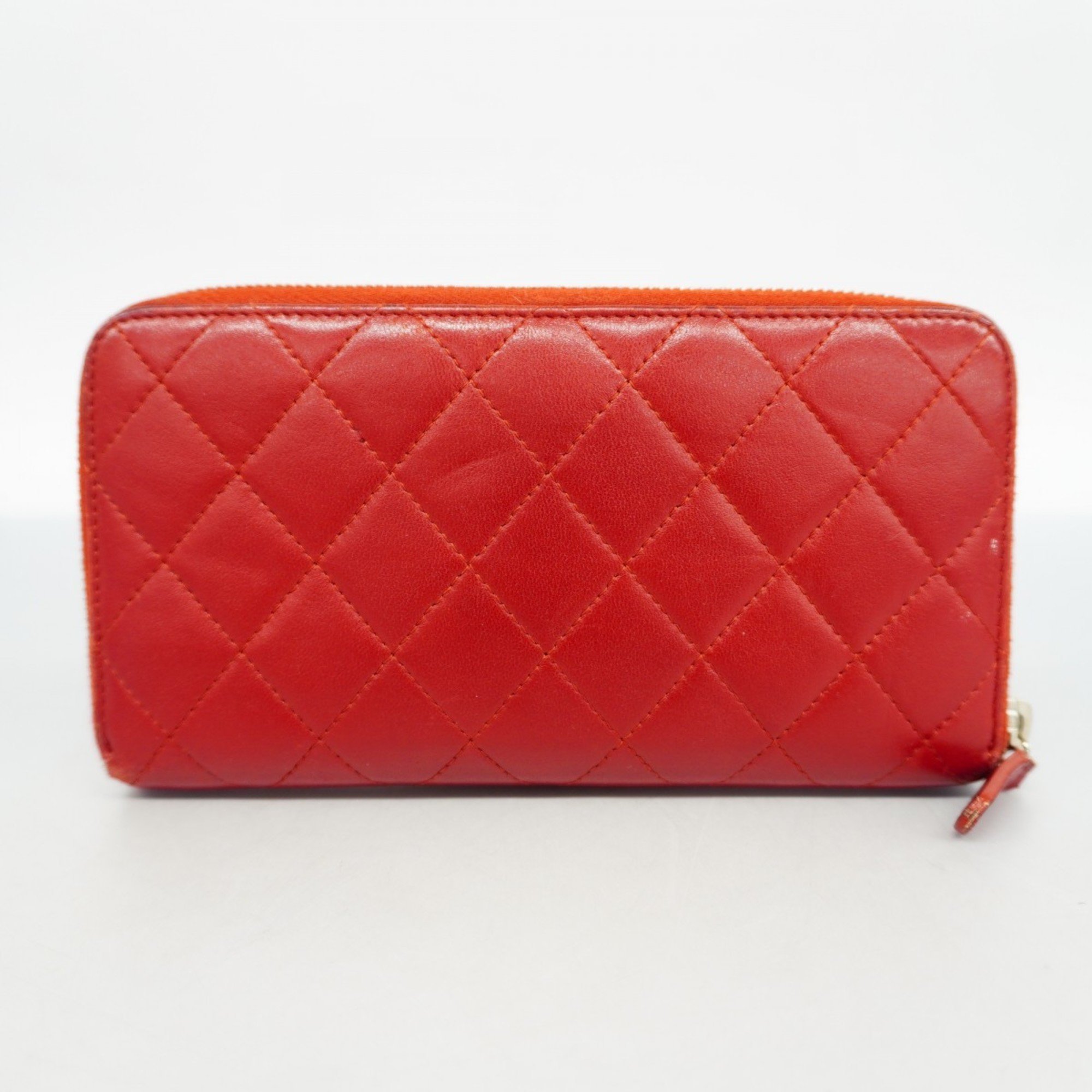 Chanel Long Wallet Matelasse Lambskin Red Women's