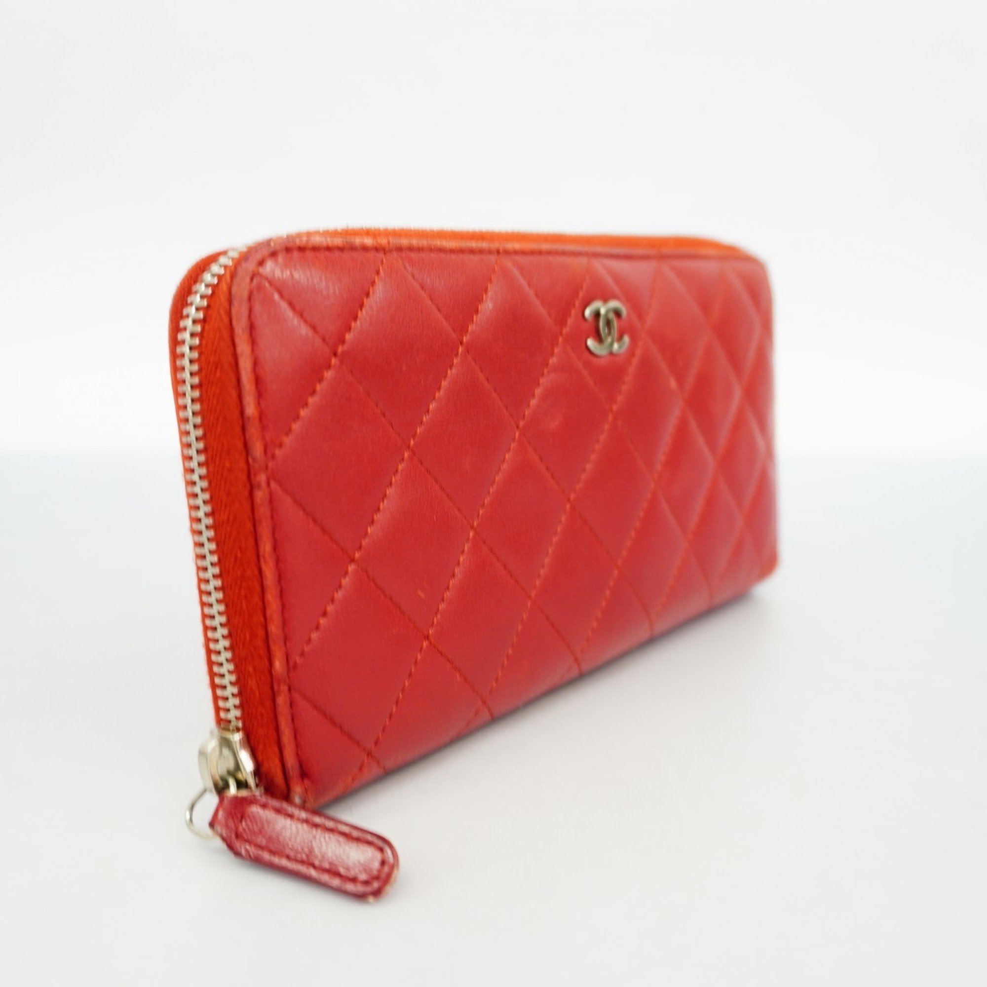 Chanel Long Wallet Matelasse Lambskin Red Women's