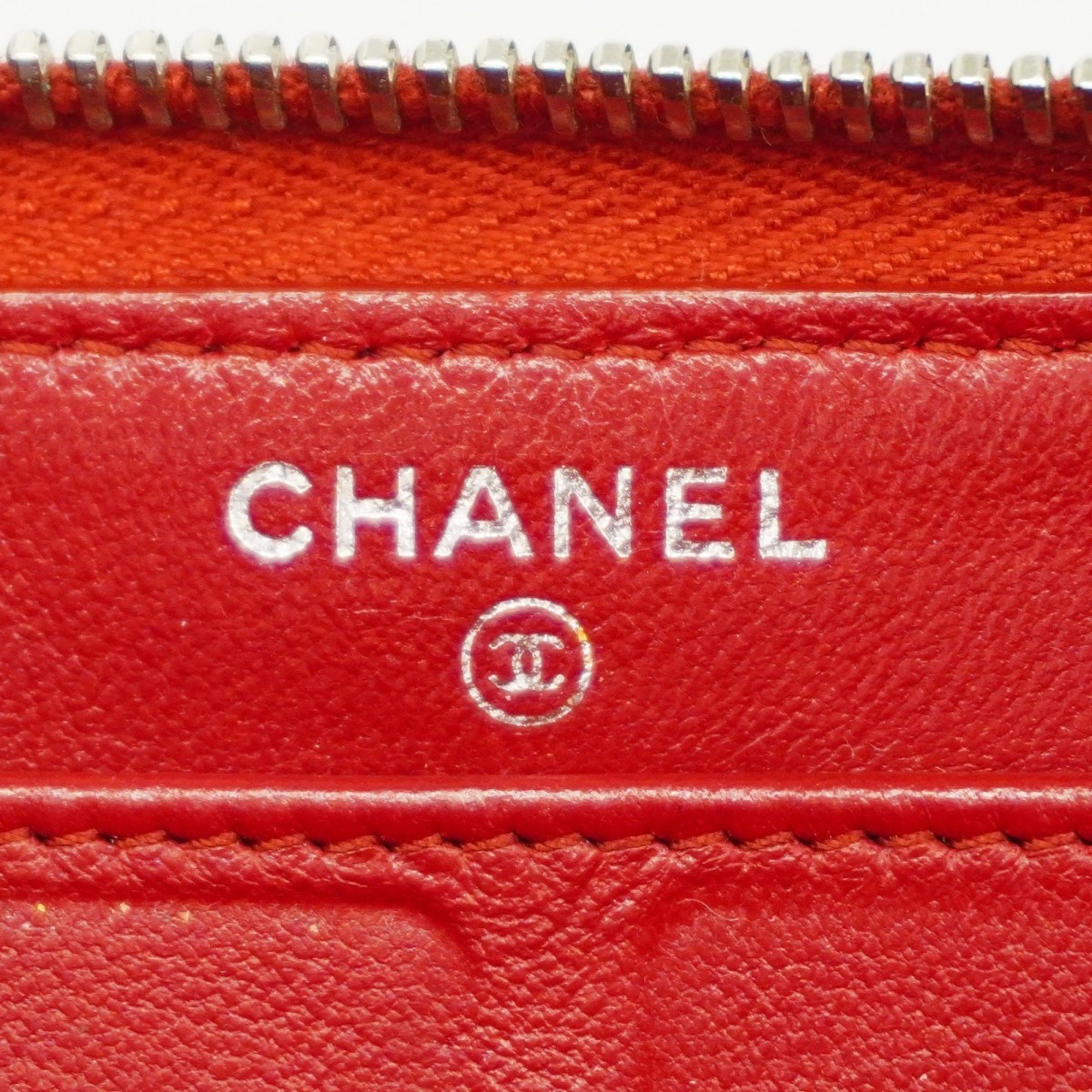 Chanel Long Wallet Matelasse Lambskin Red Women's