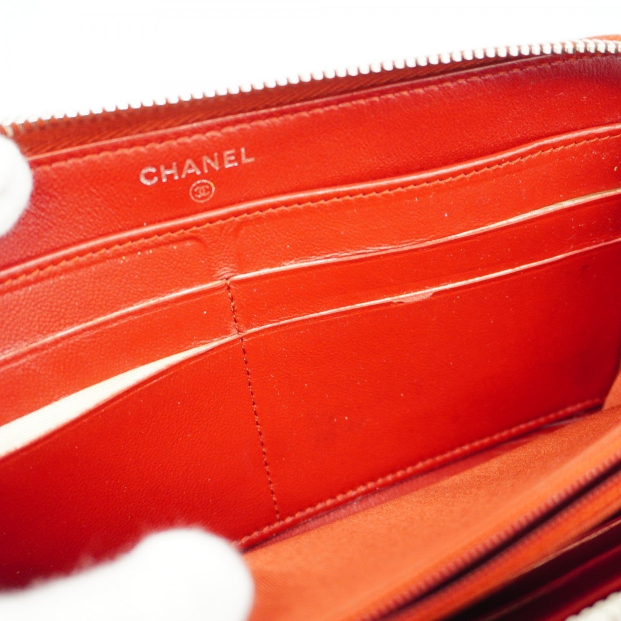 Chanel Long Wallet Matelasse Lambskin Red Women's