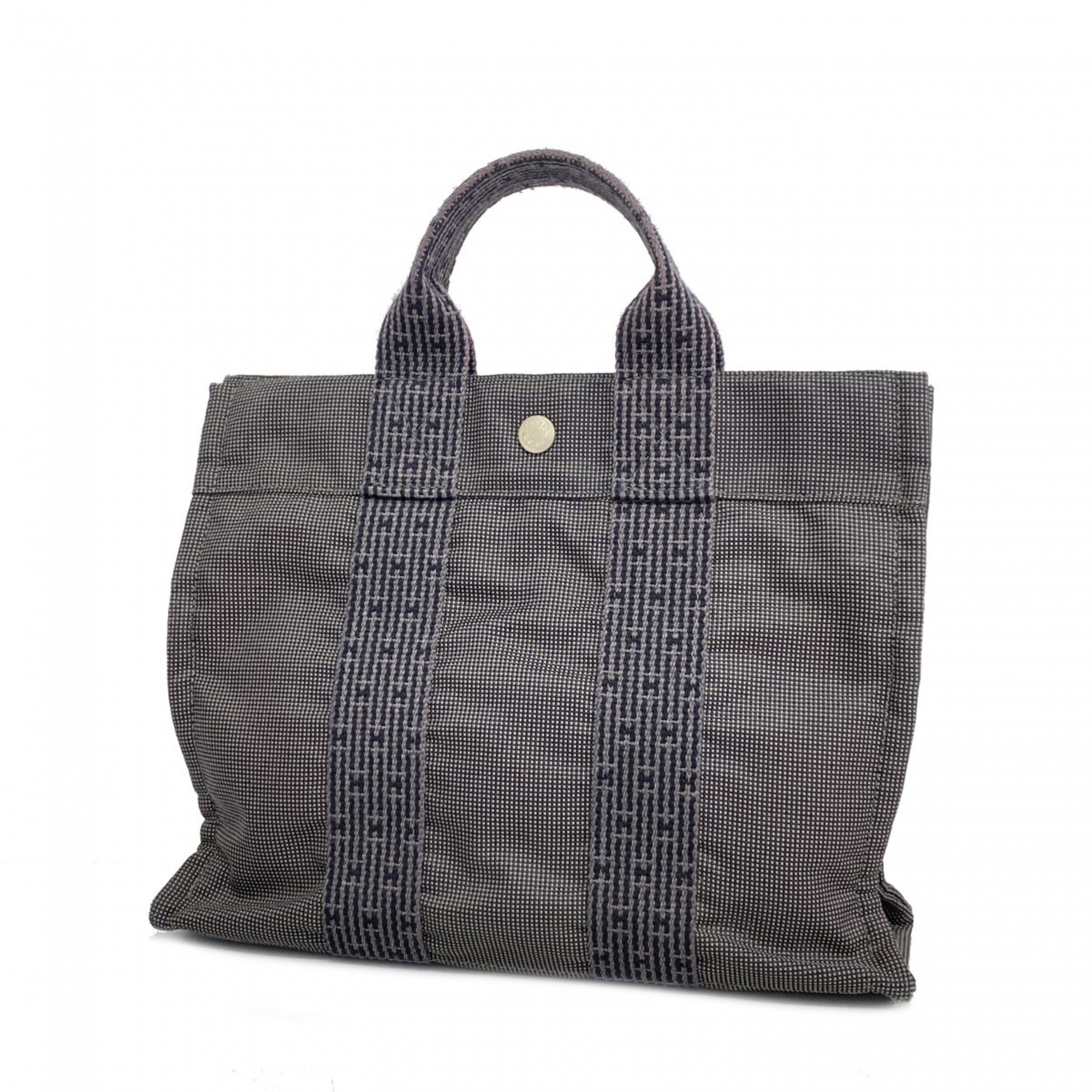 Hermes Tote Bag Air Line PM Canvas Grey Black Women's