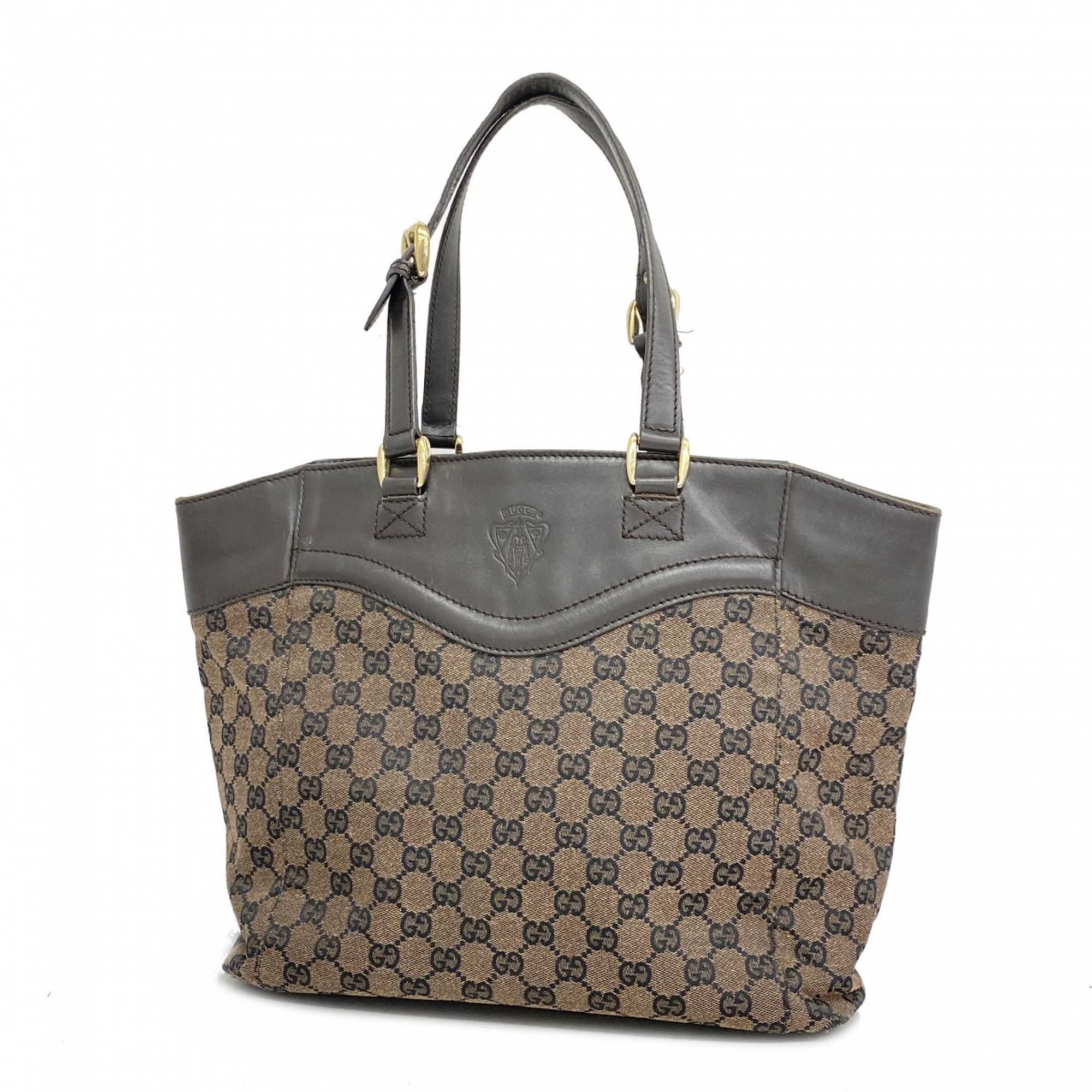 Gucci Tote Bag GG Canvas 272398 Leather Brown Women's