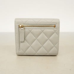 Chanel Tri-fold Wallet Matelasse Caviar Skin Grey Champagne Ladies