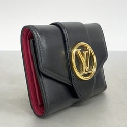 Louis Vuitton Tri-fold Long Wallet Grain Calfskin Portefeuille LV Pont Neuf Compact M69175 Noir Ladies