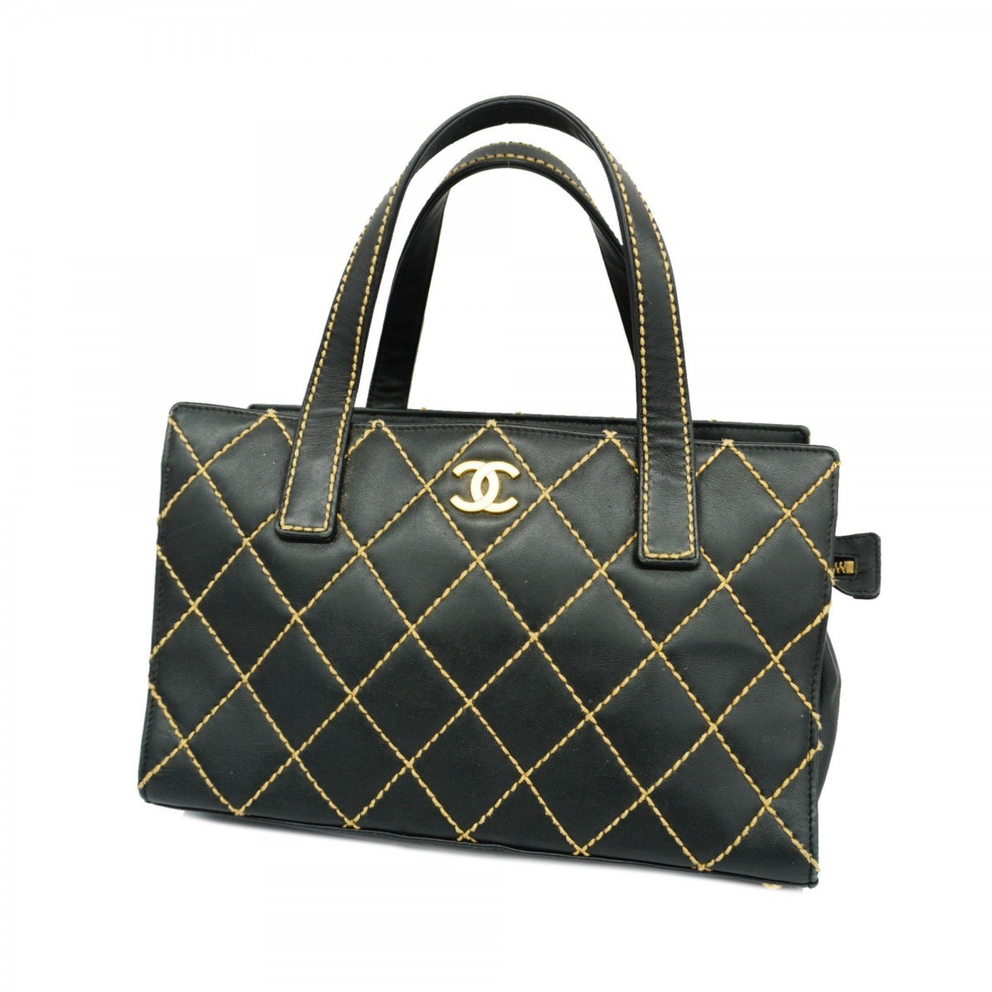 CHANEL Handbag Wild Stitch Lambskin Black Women's