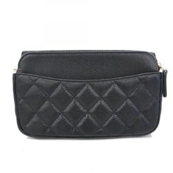 Chanel Shoulder Wallet Matelasse Caviar Skin Black Champagne Ladies