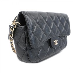 Chanel Shoulder Wallet Matelasse Caviar Skin Black Champagne Ladies