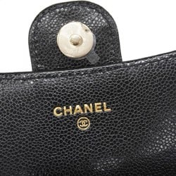 Chanel Shoulder Wallet Matelasse Caviar Skin Black Champagne Ladies