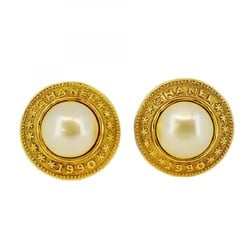 Chanel Earrings Circle Faux Pearl GP Plated Gold Ladies