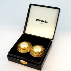 Chanel Earrings Circle Faux Pearl GP Plated Gold Ladies