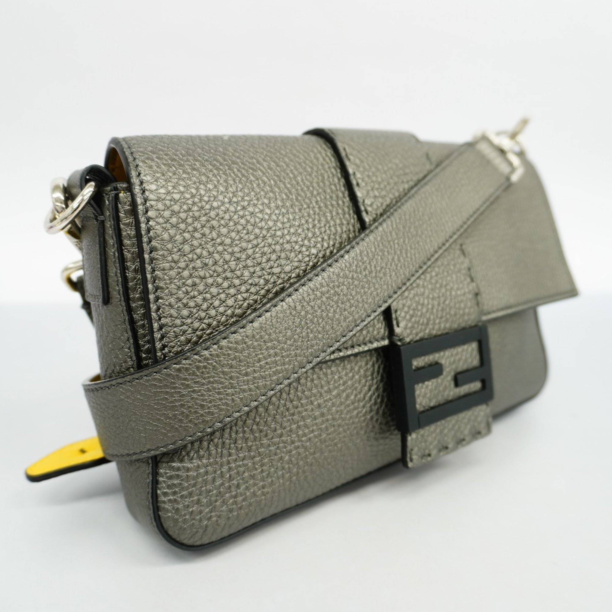 Fendi Shoulder Bag Leather Grey Yellow Women's