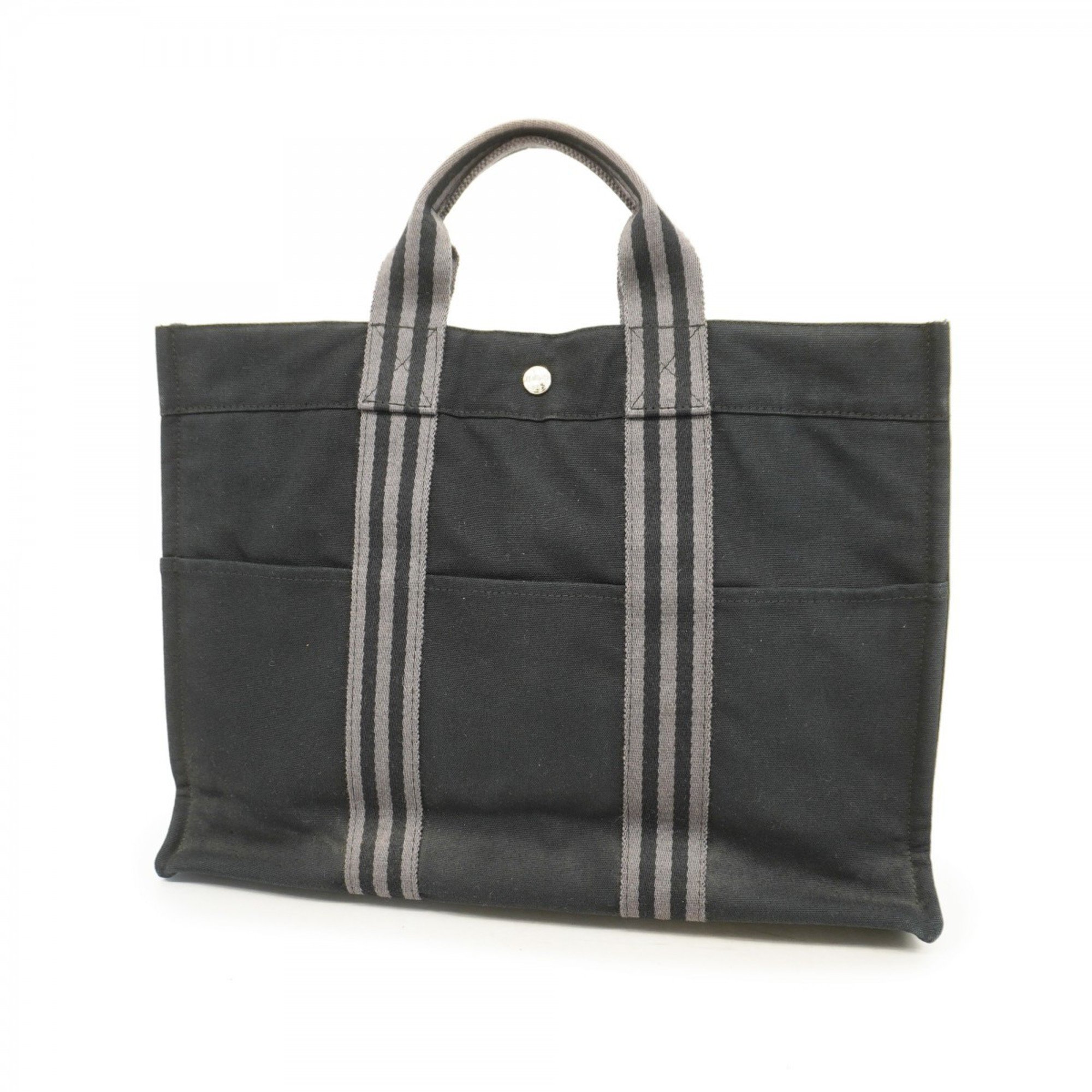 Hermes Tote Bag Foult MM Canvas Black Grey Women's