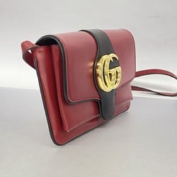 Gucci Shoulder Bag GG Marmont Leather Red Black Women's