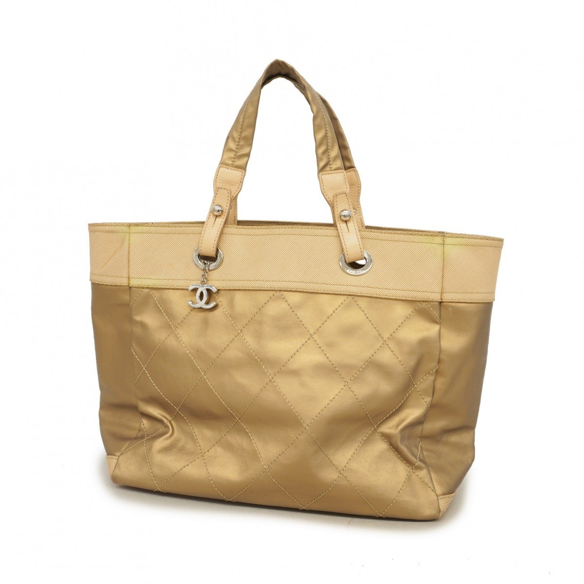 Chanel Tote Bag Paris Biarritz Canvas Gold Beige Women's