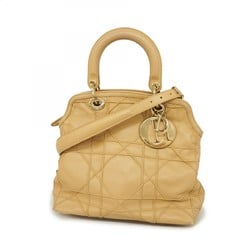 Christian Dior Handbag Cannage Granville Leather Beige Women's