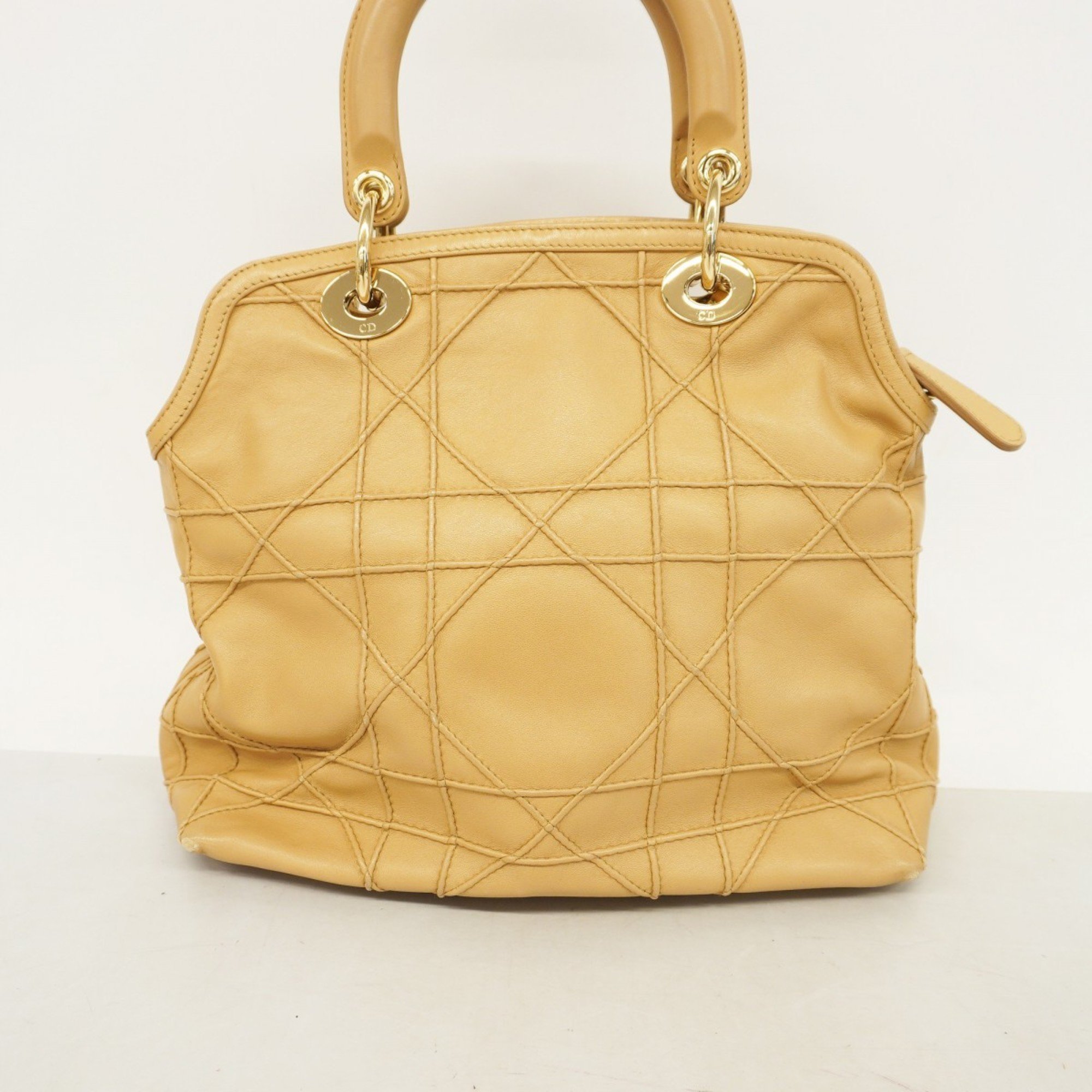 Christian Dior Handbag Cannage Granville Leather Beige Women's