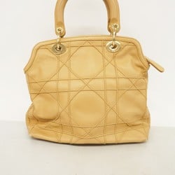 Christian Dior Handbag Cannage Granville Leather Beige Women's