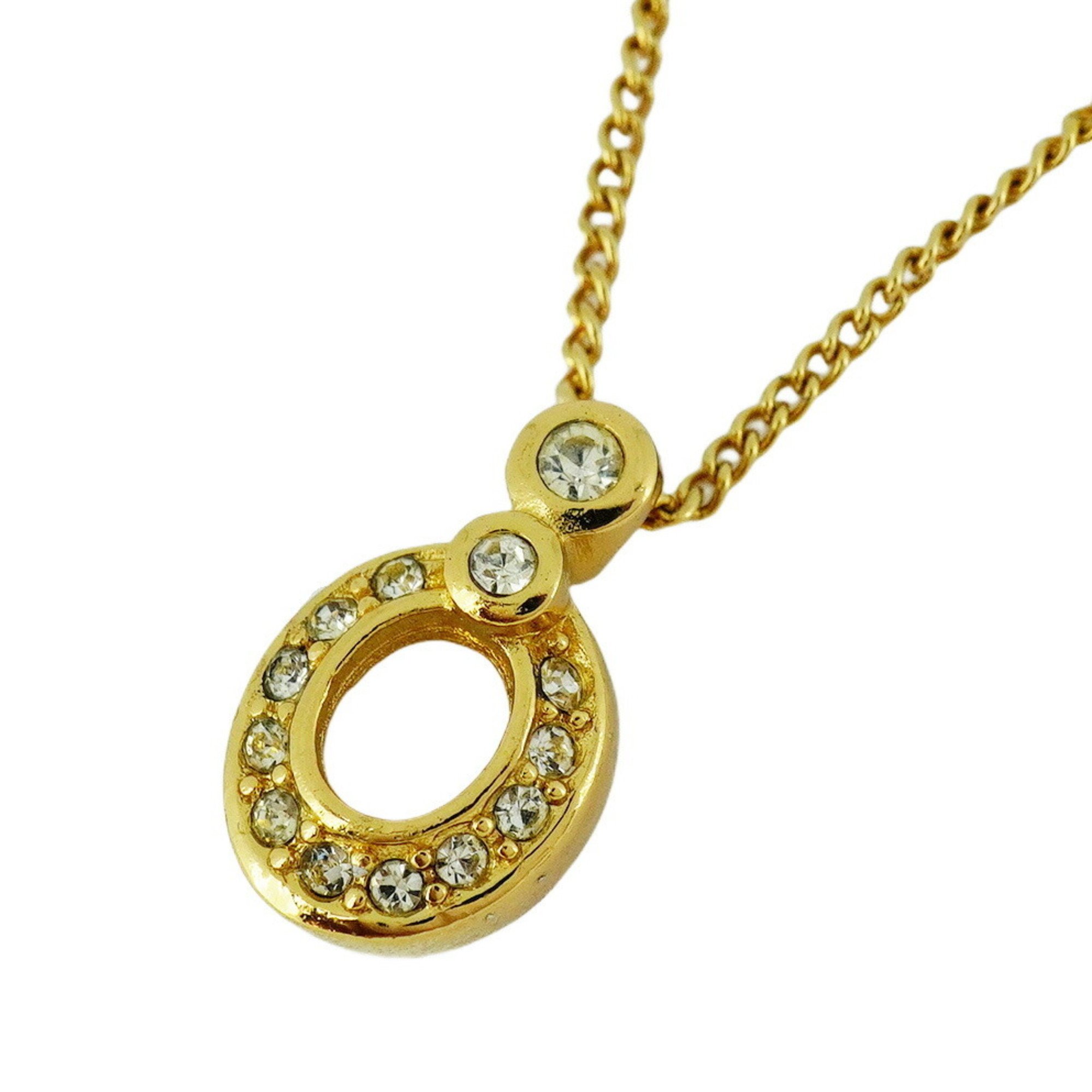 Christian Dior Necklace Oval Rhinestone GP Plated Gold Women's