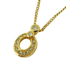 Christian Dior Necklace Oval Rhinestone GP Plated Gold Women's