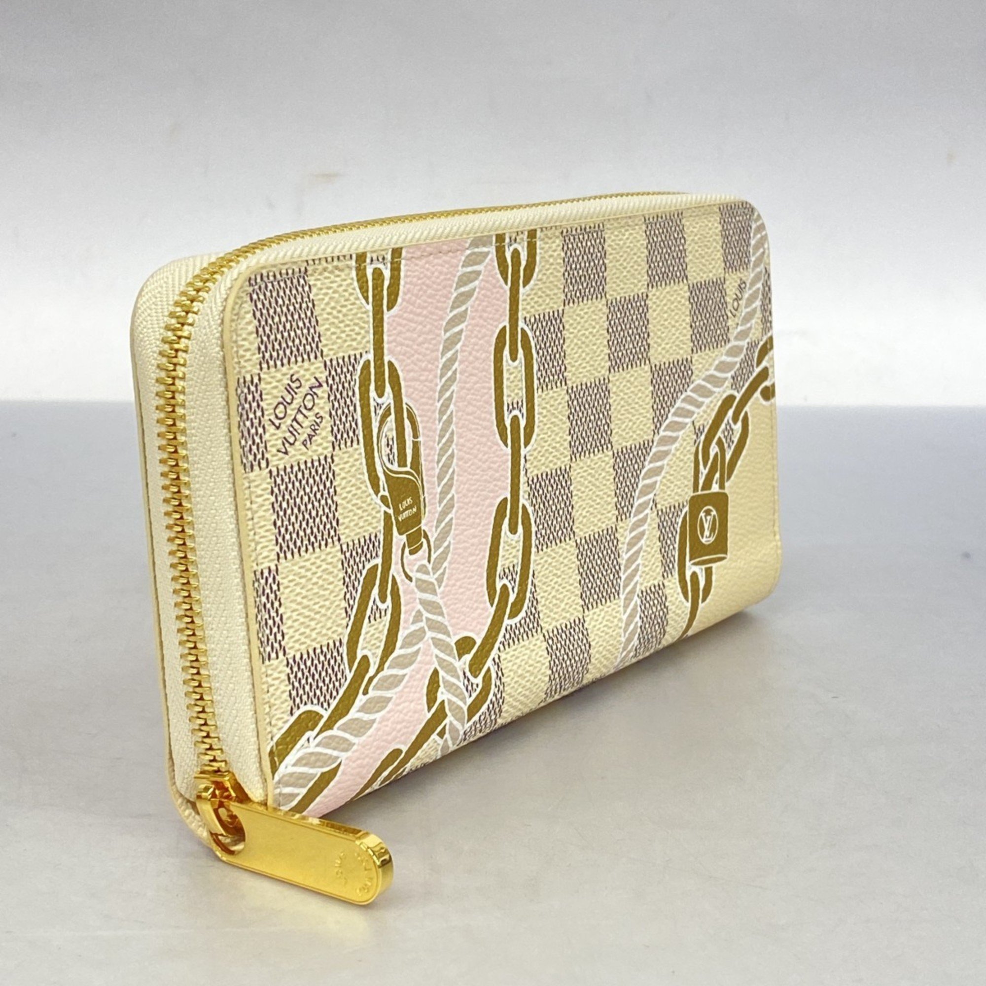 Louis Vuitton Long Wallet Damier Azur Zippy N40480 White Women's