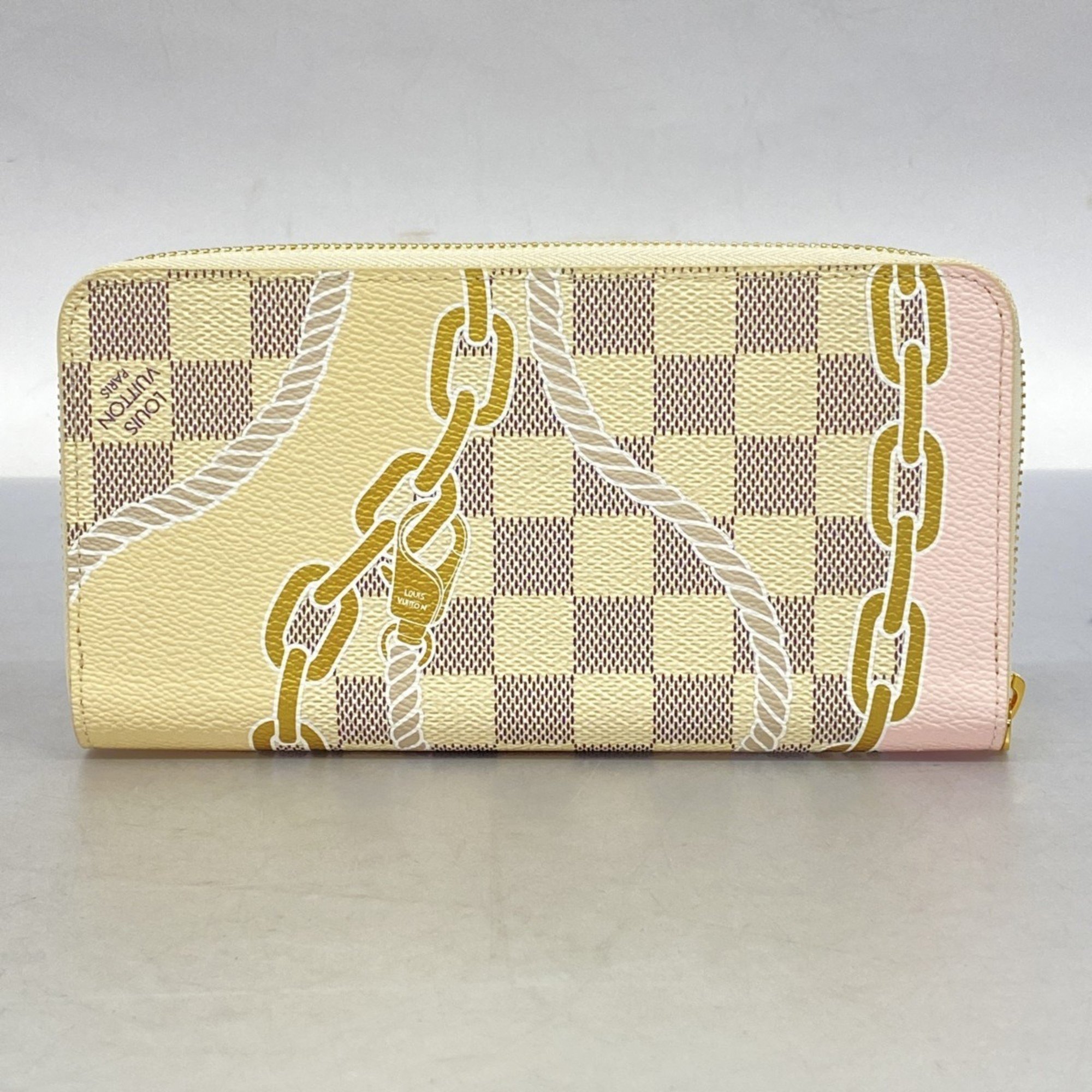 Louis Vuitton Long Wallet Damier Azur Zippy N40480 White Women's