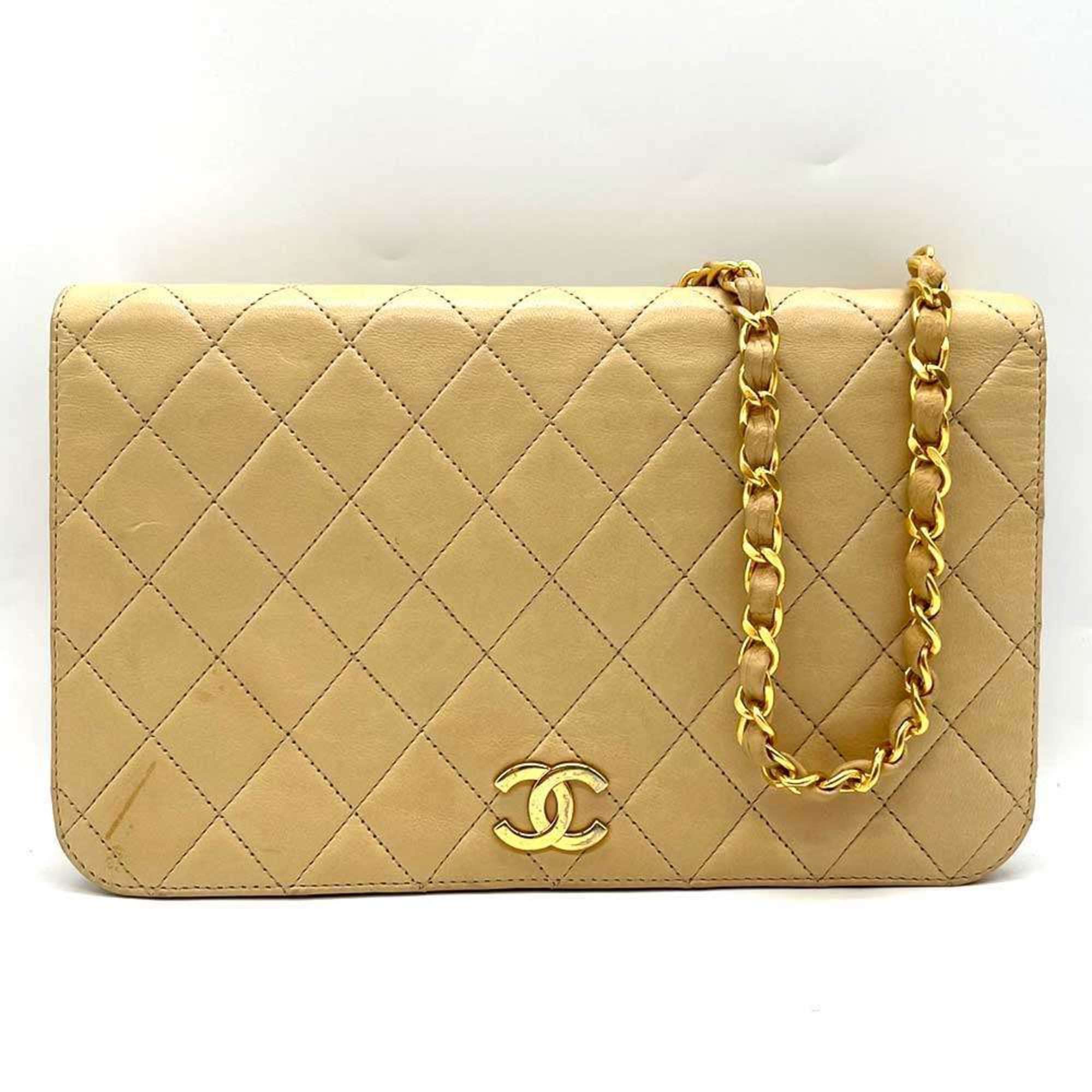 Chanel Matelasse Chain Shoulder Push Lock Bag Lambskin Beige CHANEL