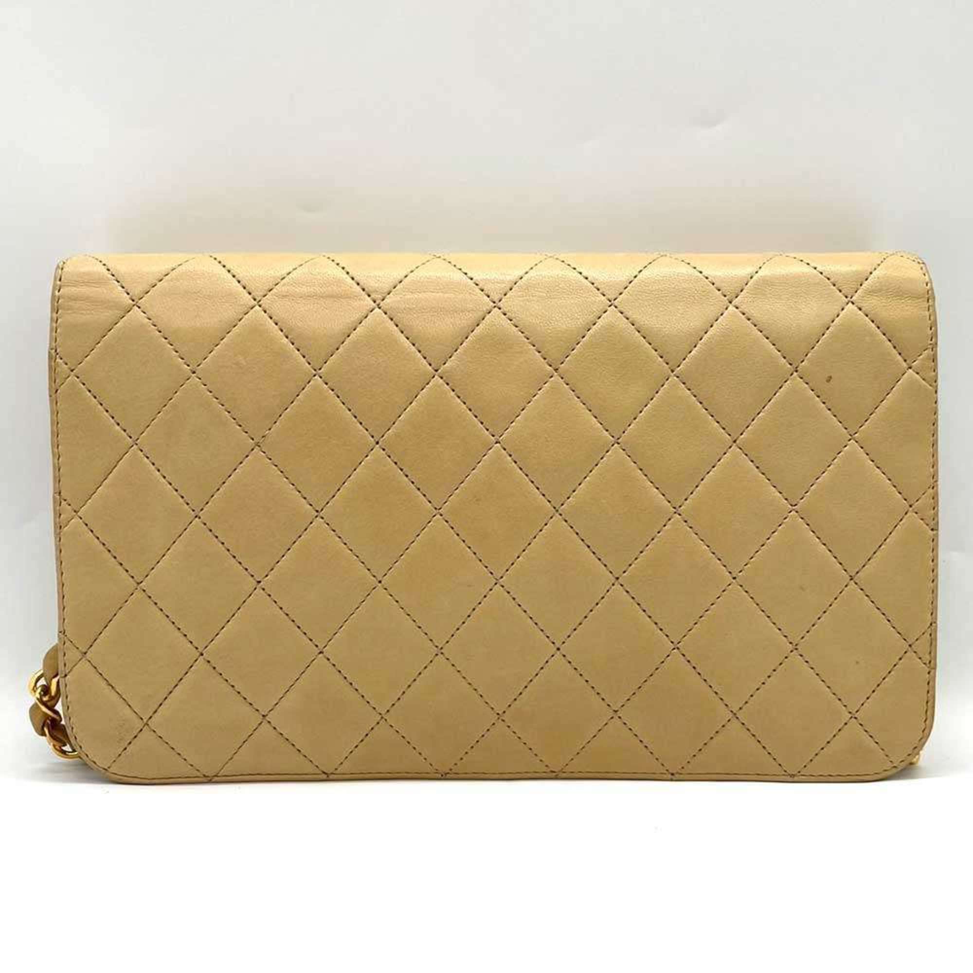 Chanel Matelasse Chain Shoulder Push Lock Bag Lambskin Beige CHANEL