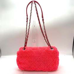 Chanel Chain Shoulder Bag Pink Neon Color Pochette 2way Matelasse Pattern Women's Pile Toweling Canvas CHANEL