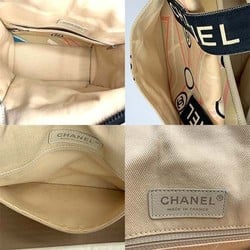 Chanel Paris Map Handbag A30833 Beige Black Canvas Sequins CHANEL