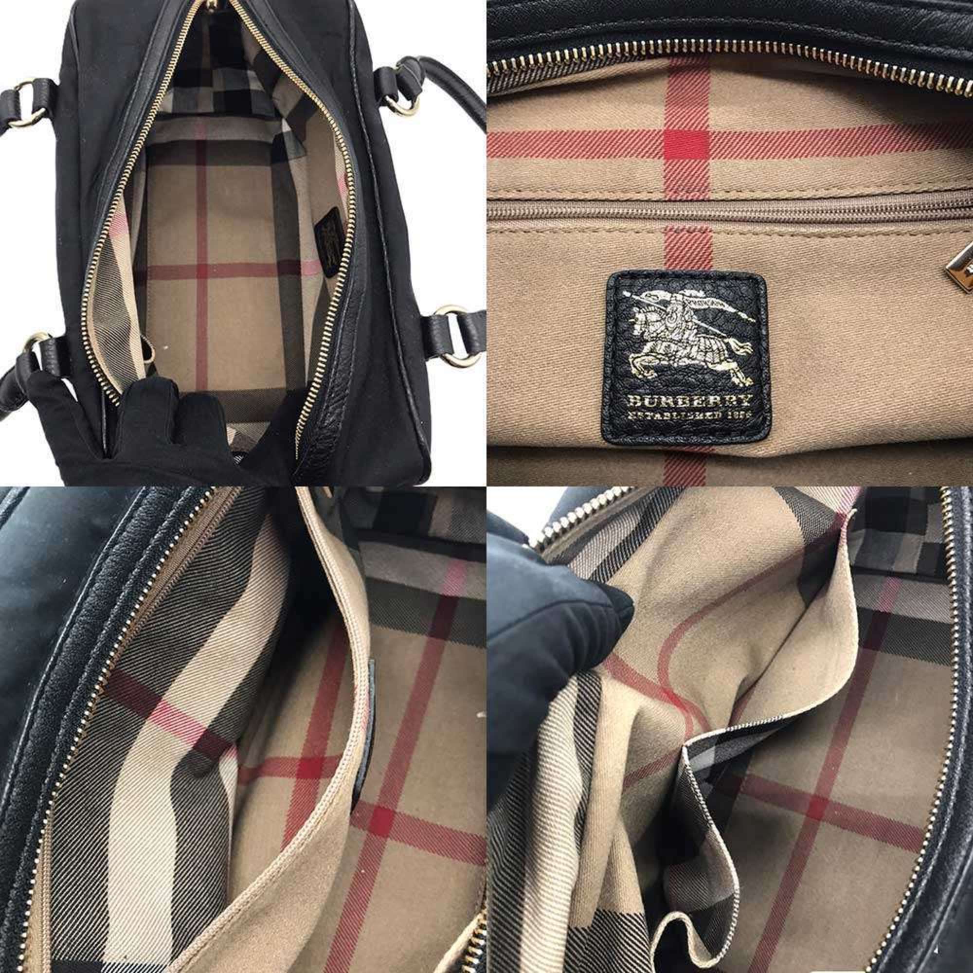 Burberry Canvas Handbag 2WAY Bag Black Leather BURBERRY