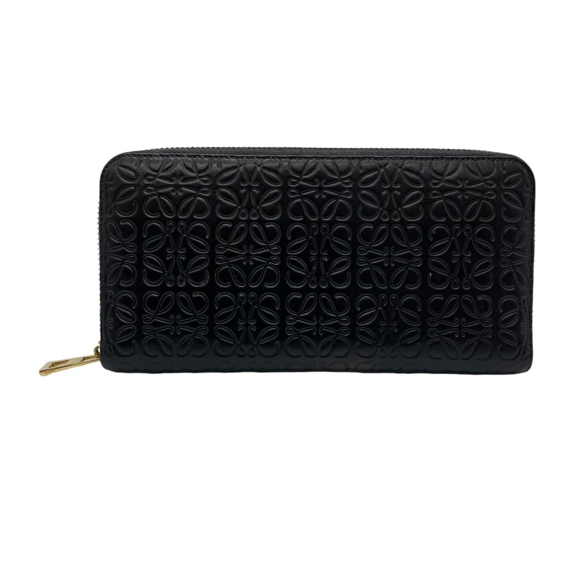 LOEWE Round Long Wallet Repeat Anagram Leather Black 107 N5 5F1