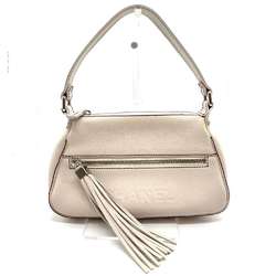 Chanel Shoulder Bag Horizontal White Tassel Women's Leather CHANEL