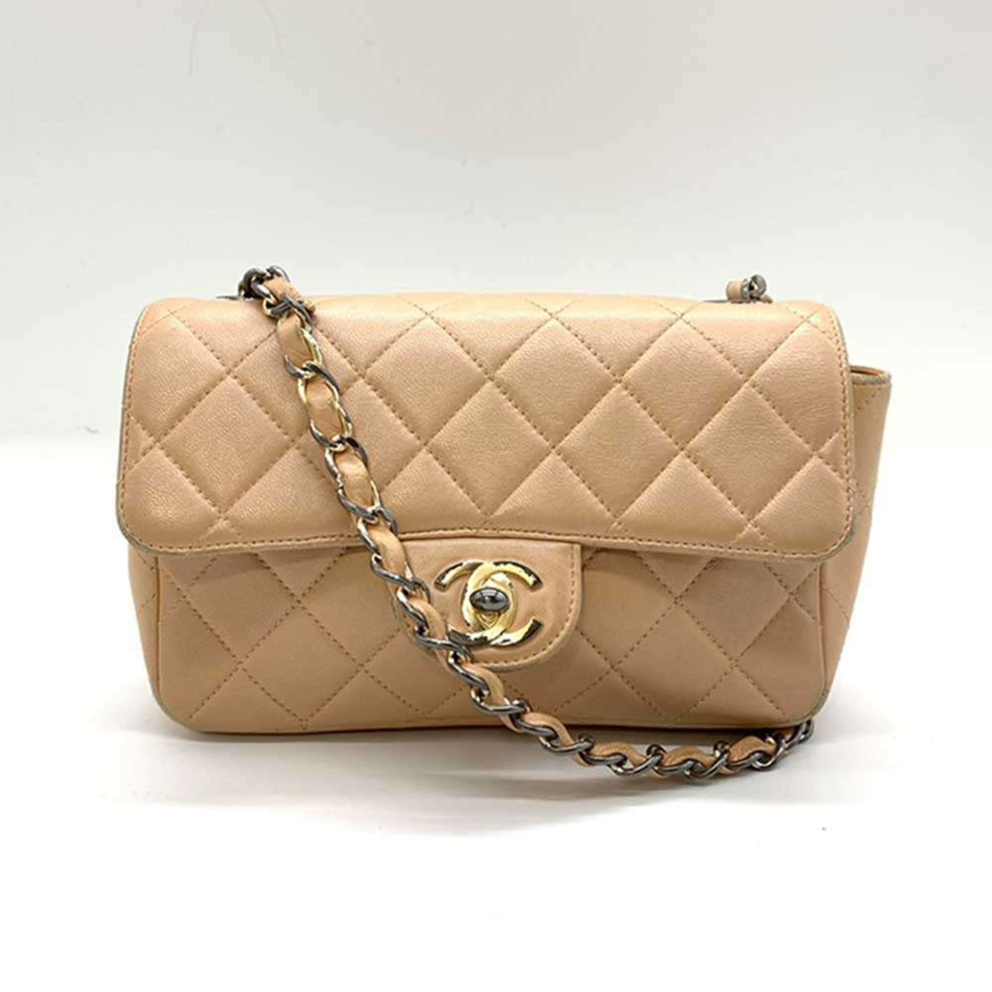 Chanel Matelasse Chain Shoulder Bag Beige Lambskin CHANEL