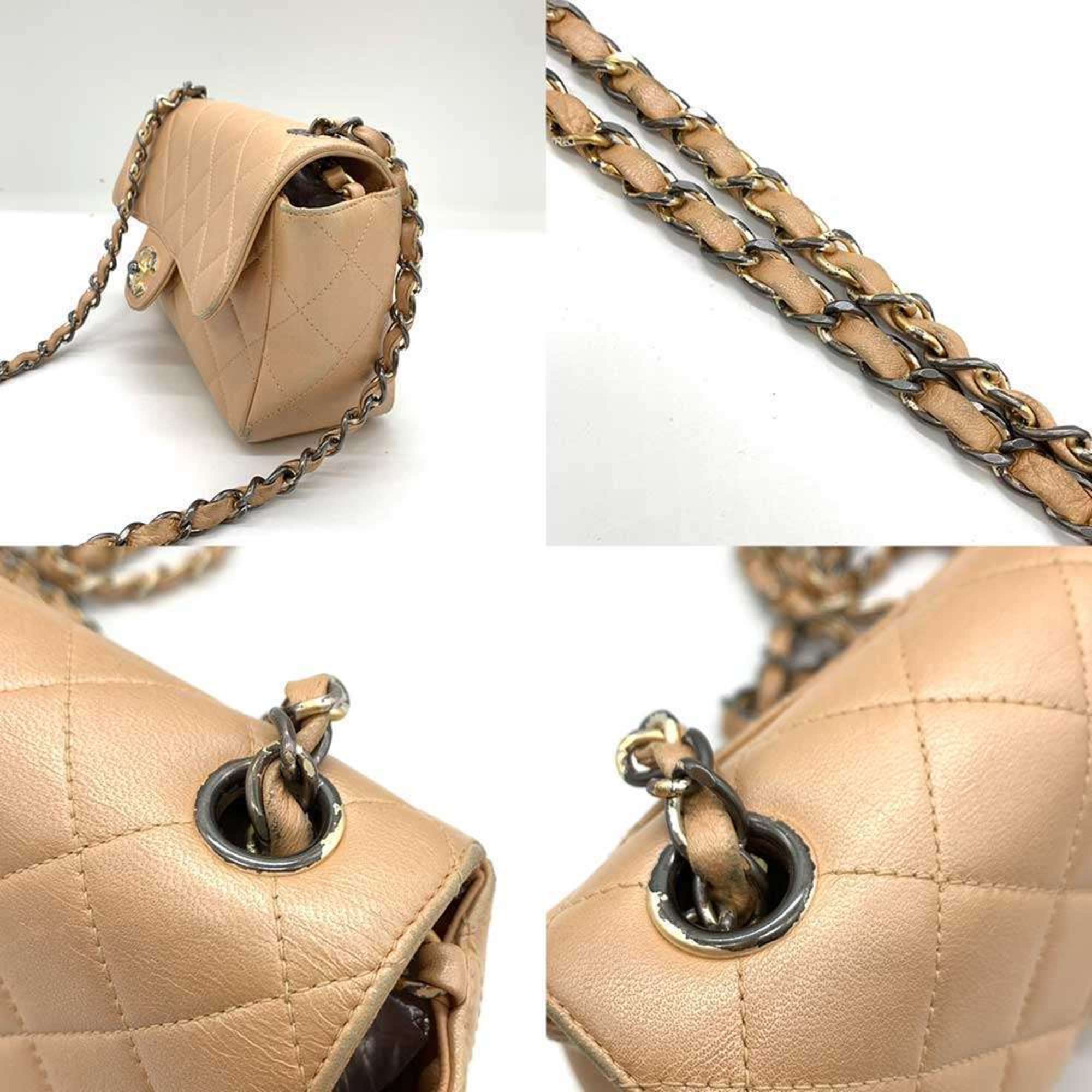 Chanel Matelasse Chain Shoulder Bag Beige Lambskin CHANEL