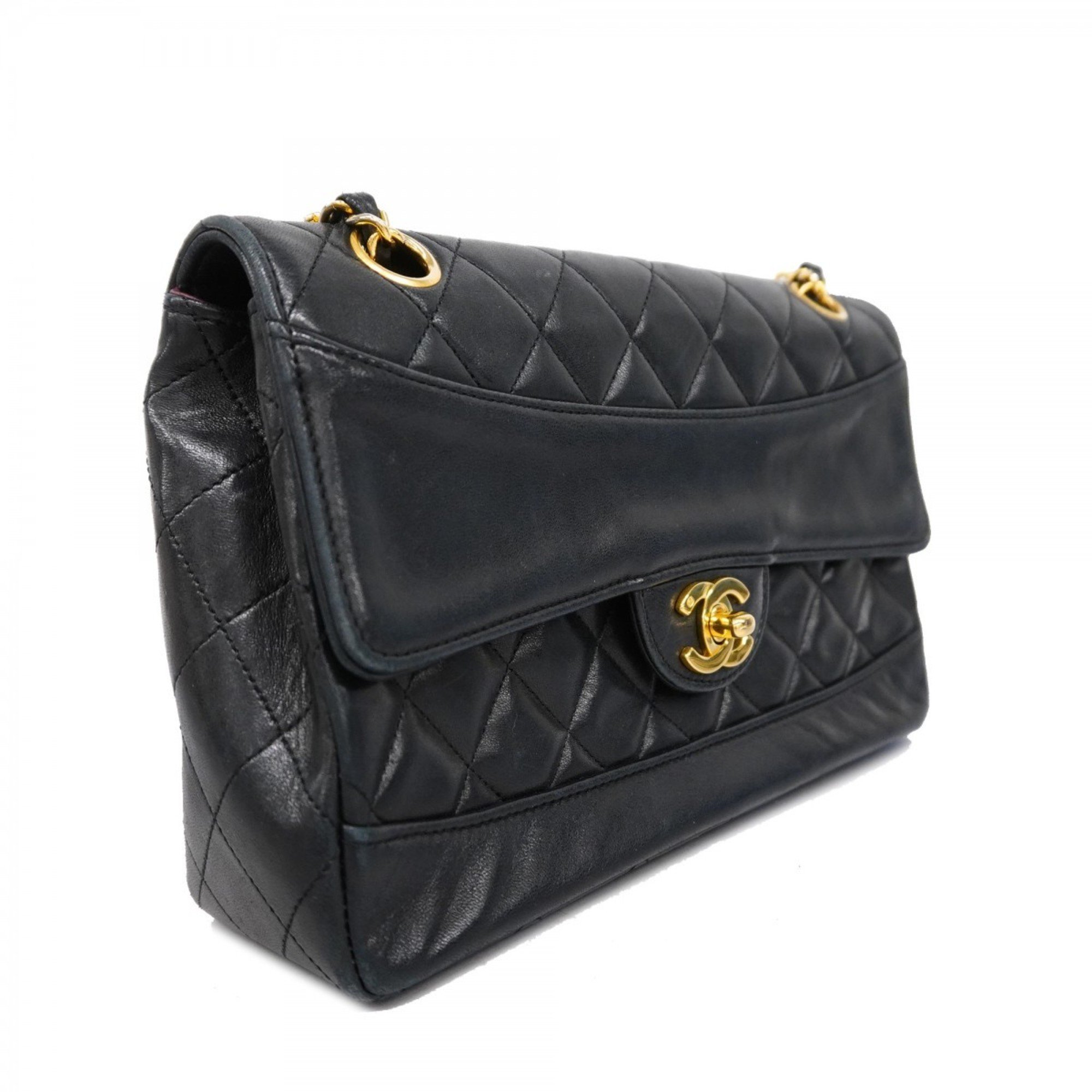 Chanel Shoulder Bag Matelasse Lambskin Black Women's